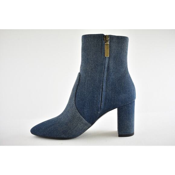 Saint Laurent Lou 75 Blue Jeans Denim YSL Zip Block Heel Ankle Bootie Boot 36.5 - Picture 9 of 12
